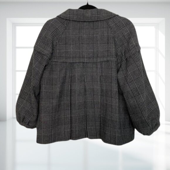 Donna Karan DKNY Plaid Wool Blend Pleated Swing Coat – Chic Cropped Academia - Picture 3 of 11